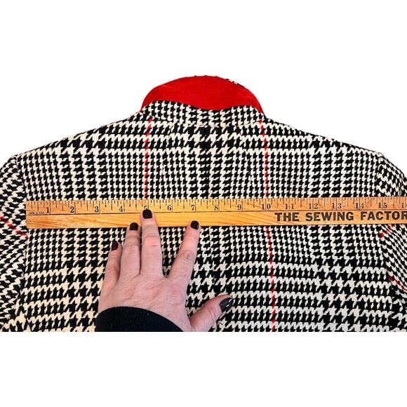 Talbots Wool Blend Houndstooth Plaid Blazer SZ 4 Black White Red Classic Preppy - Picture 9 of 12